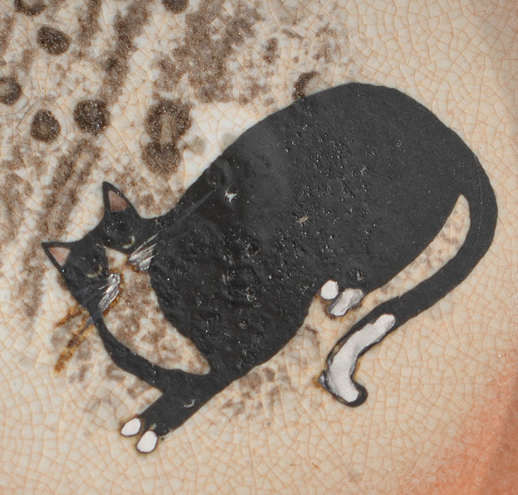 Gohobi Handmade Black Ink Hand-painted Cat Tray 001