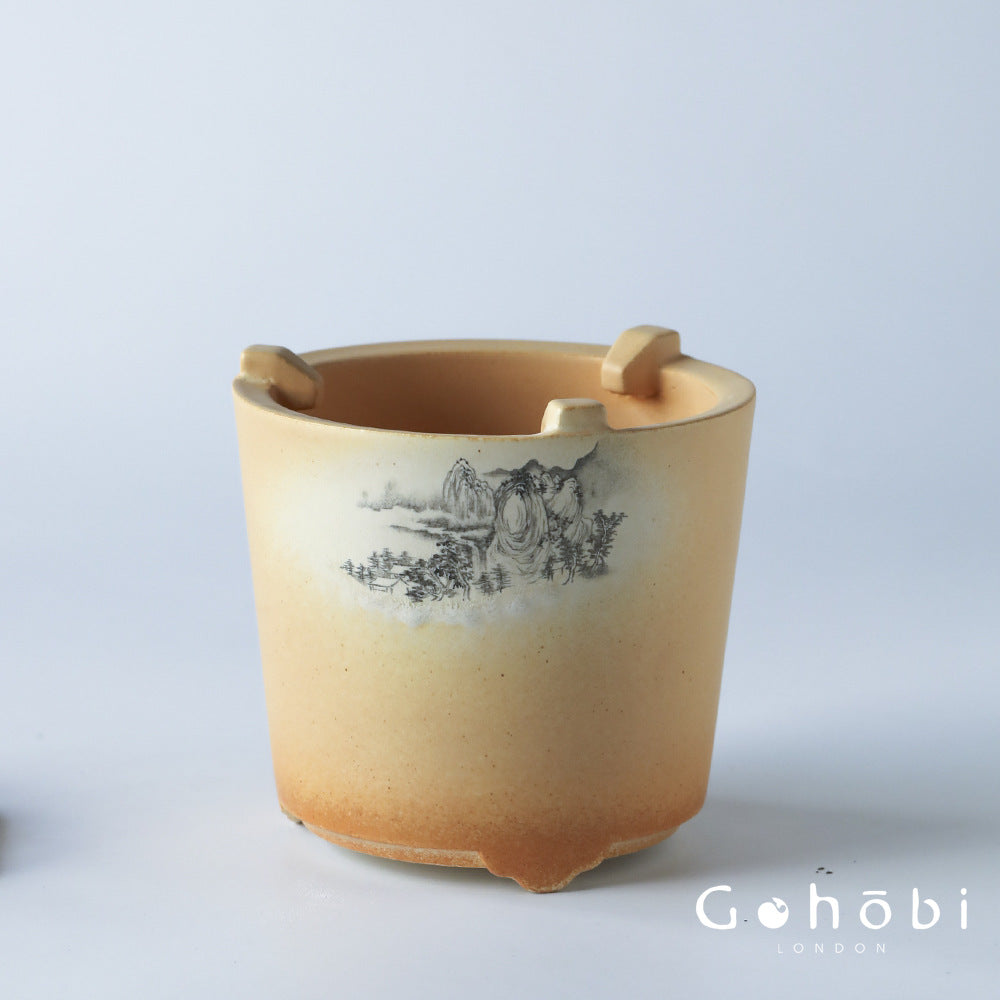 Gohobi Firewood-Style Mini Stove Teapot – Hand-Painted Landscape Charcoal Tea Pot