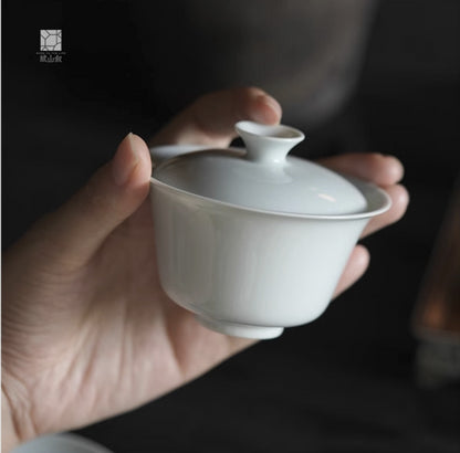 [賦山敘 x Gohobi] Jingdezhen Handmade Tea Testing Jade White Ceramic Gaiwan and Saucer