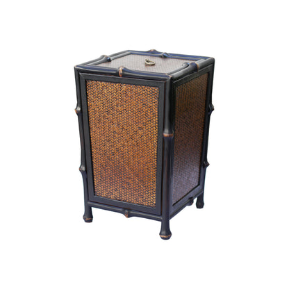 Gohobi Handmade Black Bamboo Waste Basket with Lid – Chinese Style Bamboo Trash Can for Living Room or Study