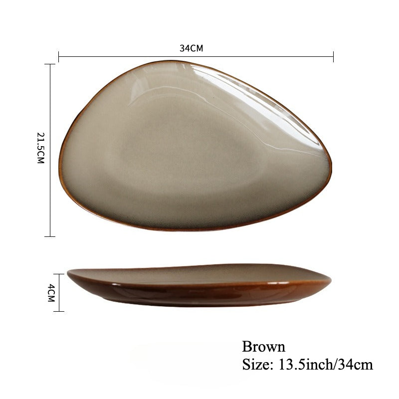 Gohobi Japanese Kiln-Glazed Irregular Oval Plate