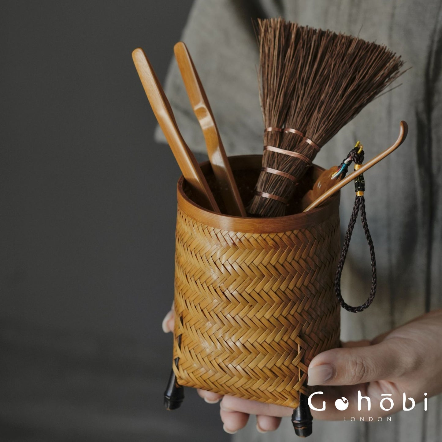 Gohobi Handmade Woven Lacquer Tea Tools Holder – Bamboo Retro Six Gentlemen Storage Tube