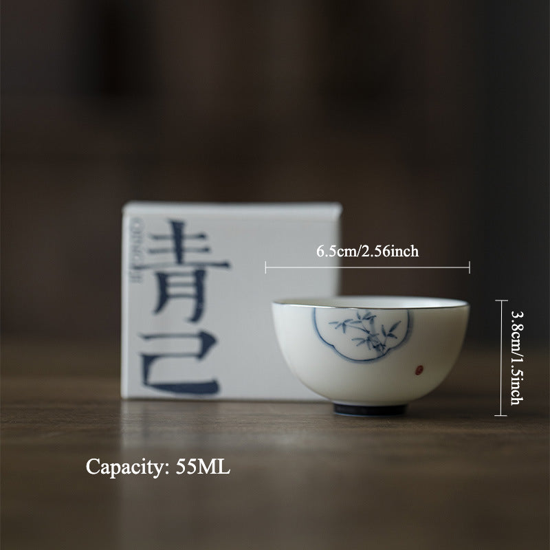 Gohobi Literati Hand-Painted Blue and White Bamboo Tea Cup