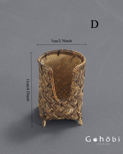 Gohobi Bamboo Woven Tea Cup Holder Basket – Zen Style Tea Set Storage Tube & Chopstick Basket