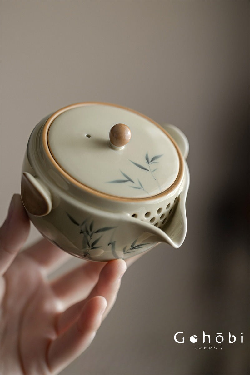 Gohobi Plant Ash Hand-Painted Travel Tea Set – Portable Gaiwan Set with Two Cups