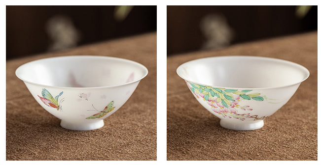 Gohobi Hand-painted Jade White Floral Porcelain Tea Cup