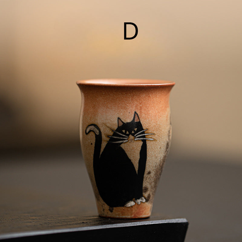 Gohobi Handmade Black Ink Hand-painted Cat Tea Cup 001