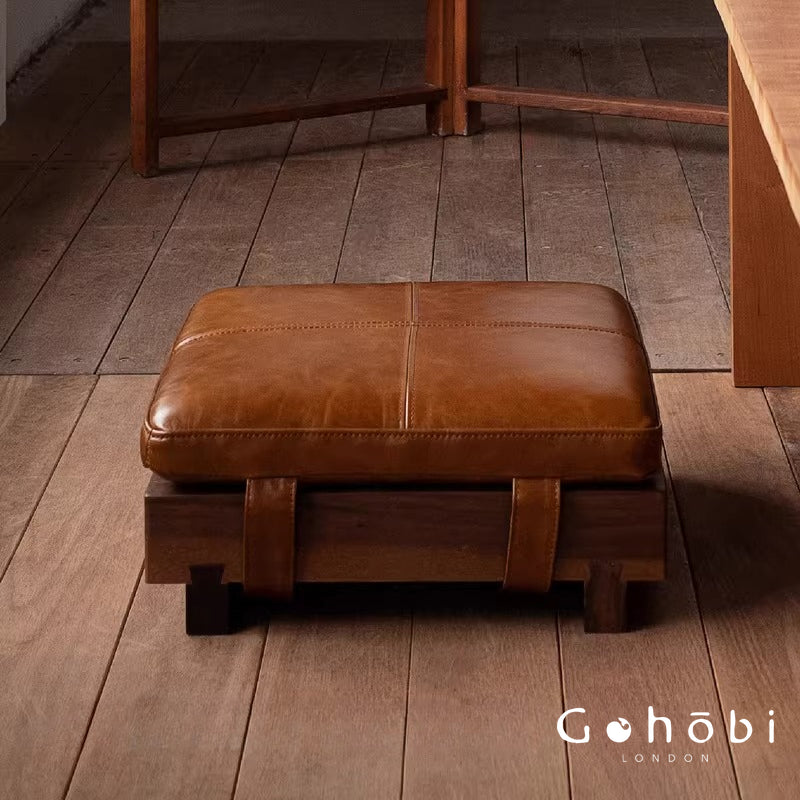 Gohobi Black Walnut Solid Wood Stool or Leather Cushion – Handmade Square Seat for Dining Room, Living Room or Tea Room | FSC Certified