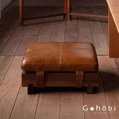 Gohobi Black Walnut Solid Wood Stool or Leather Cushion – Handmade Square Seat for Dining Room, Living Room or Tea Room | FSC Certified