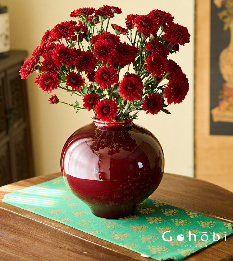 Gohobi Jingdezhen Lang Hong Red Ceramic Vase – Handmade Large Round Flower Arrangement Vase
