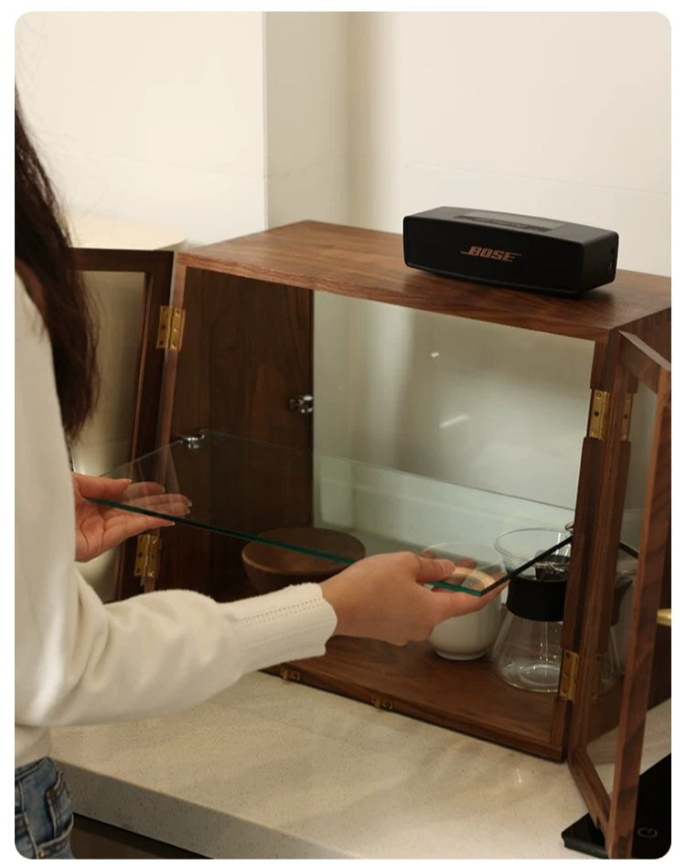 Gohobi Black Walnut Storage Cabinet – Solid Wood Medieval Style Tea and Tableware Cabinet