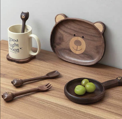 Gohobi Walnut Round Bear Shape Tray