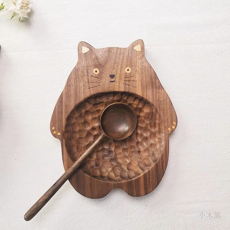 Gohobi Walnut Cat Shape Tray