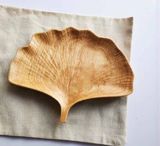 Gohobi Cherry Wood Ginkgo Leaf Shape Tray