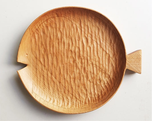 Gohobi Cherry Wood Round Fish Shape Tray