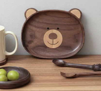 Gohobi Walnut Round Bear Shape Tray