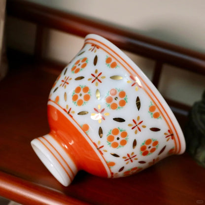 [清和堂 x Gohobi Gallery] Hand-painted Golden Red Orange Lotus Tea Gaiwan