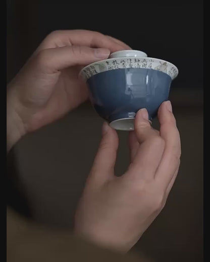 [賦山敘 x Gohobi] Splash-Blue Gaiwan Collection – Single Handmade Jingdezhen Ceramic Gongfu Tea Bowl