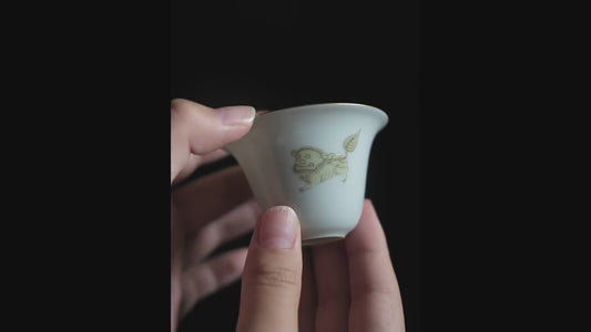 [賦山敘 x Gohobi] Hand-Painted “Playful Guardian Lion” Teacup Set – Set of 3 Gilded New Chinese Style Bell-Shaped Cups