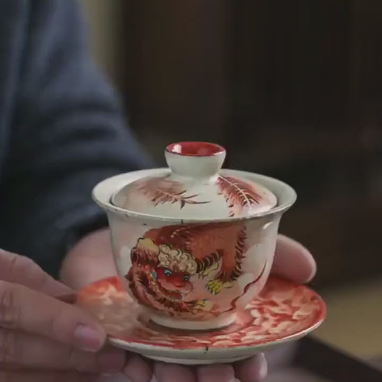 Gohobi Tiger Handmade gaiwan Tea cup and Set. Hand painted, Rustic, Minimalistic Japanese Tea, Green Tea, Gongfu tea