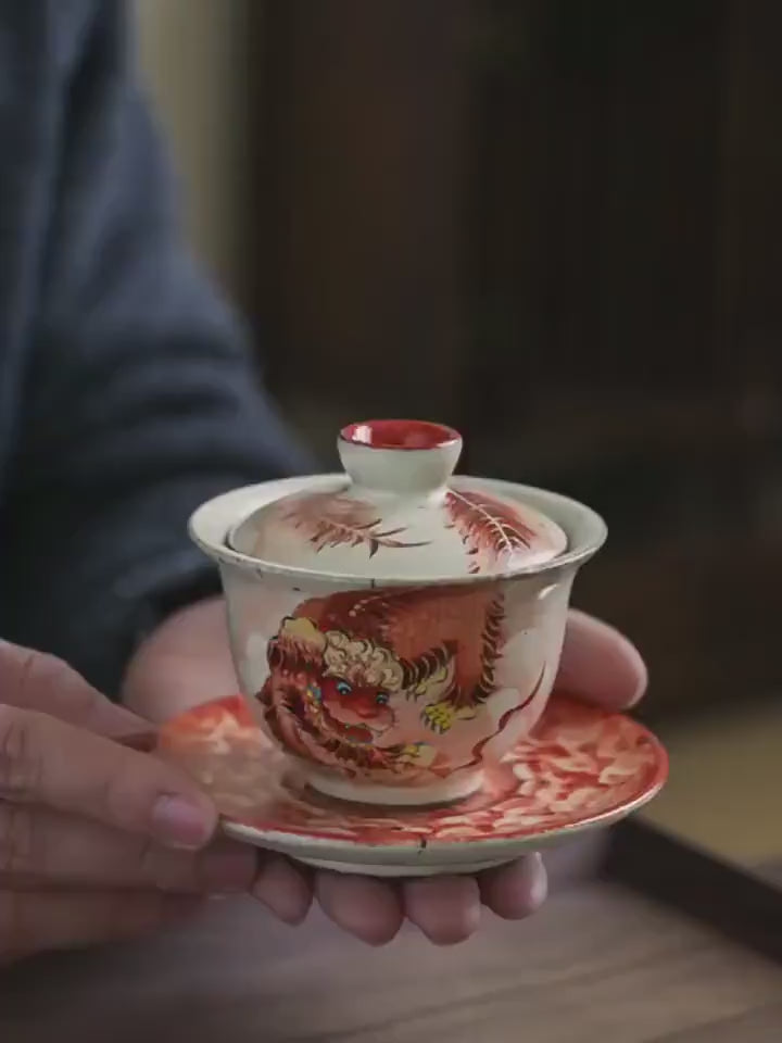 Gohobi Tiger Handmade gaiwan Tea cup and Set. Hand painted, Rustic, Minimalistic Japanese Tea, Green Tea, Gongfu tea