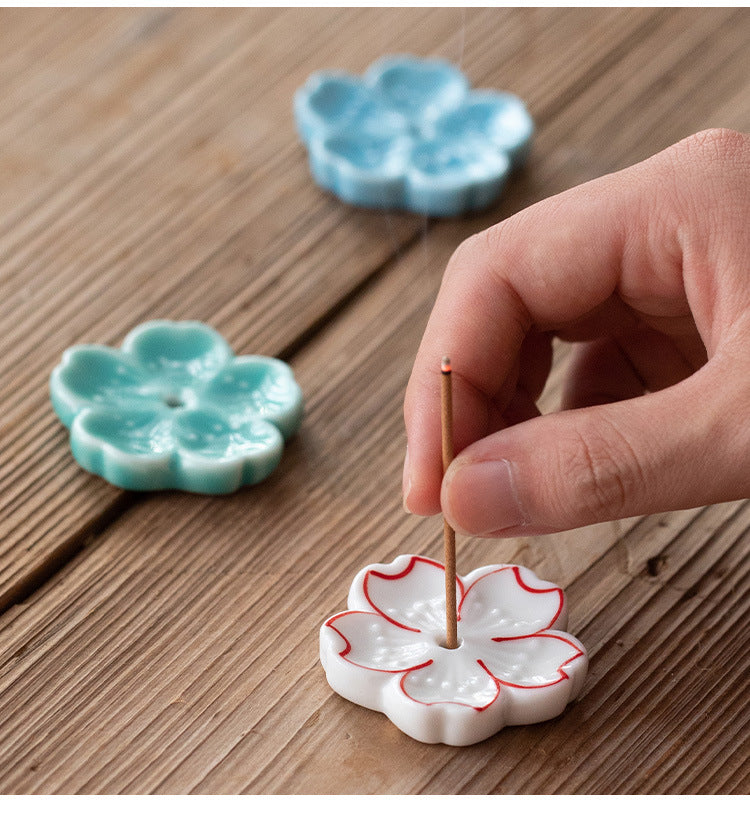 Gohobi Handmade Ceramic Flower Ornament Incense Holder