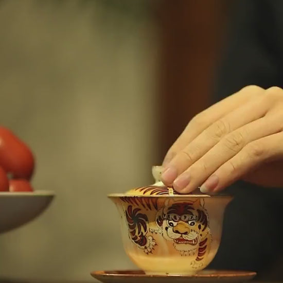 Gohobi Tiger Handmade gaiwan Tea cup and Set. Hand painted, Rustic, Minimalistic Japanese Tea, Green Tea, Gongfu tea