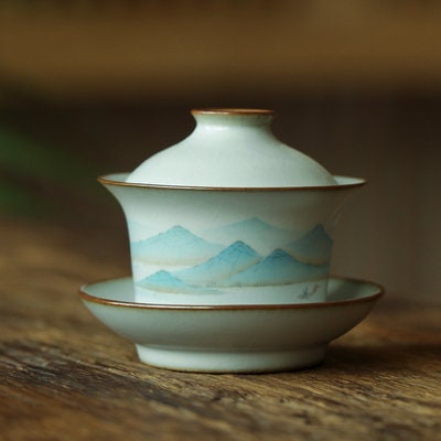 Gohobi Hand painted  Mountain Gaiwan Tea Cup Ceramic Chinese Gongfu tea gift set Japanese Chado