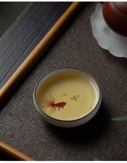 Gohobi Hand painted gold fish Tea Cup Ceramic Chinese Gongfu tea Kung fu tea Japanese Chado