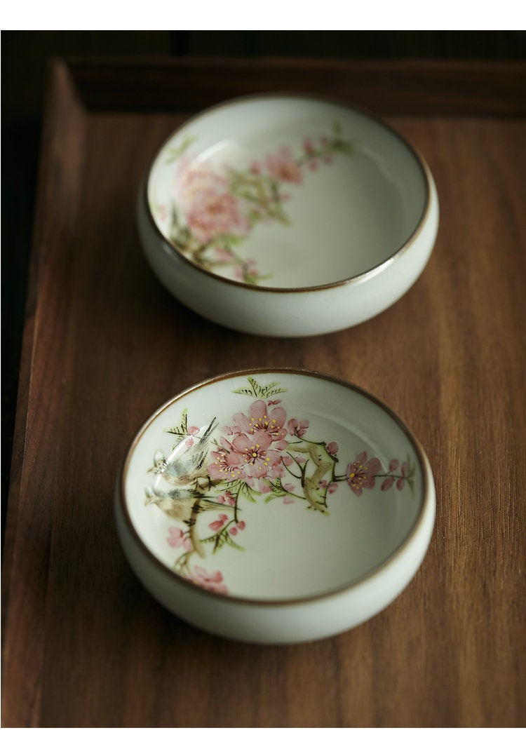 Gohobi Hand-painted Peach blossom Tea Cup Ceramic Chinese Gongfu tea Kung Japanese Chado fu tea