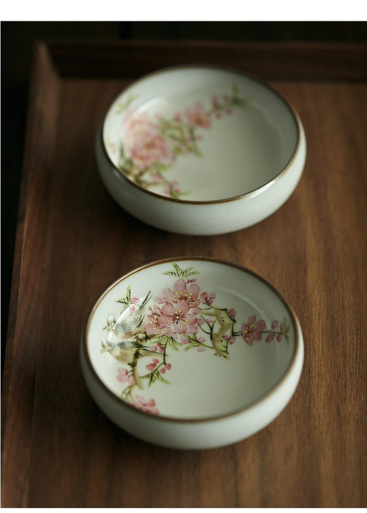 Gohobi Hand-painted Peach blossom Tea Cup Ceramic Chinese Gongfu tea Kung Japanese Chado fu tea