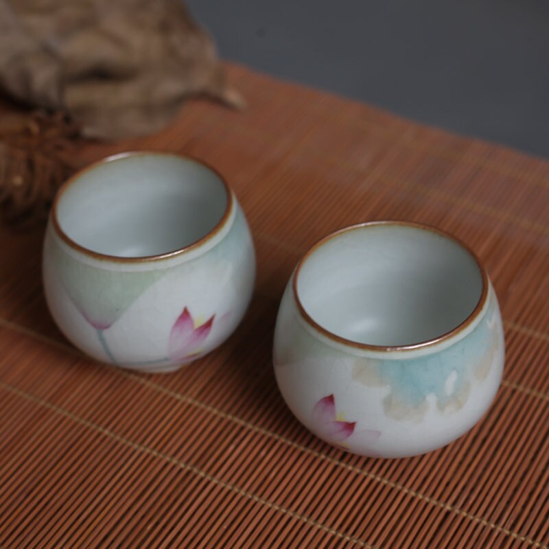 Gohobi Hand painted tea cup Lotus Tea Cup Ceramic Chinese Gongfu tea Kung fu tea Japanese Chado Oriental tea cup