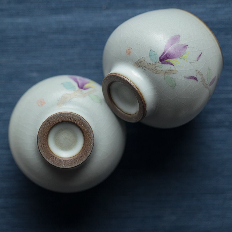 Gohobi Hand painted Magnolia Tea Cup Ceramic Chinese Gongfu tea Kung fu tea Japanese Chado