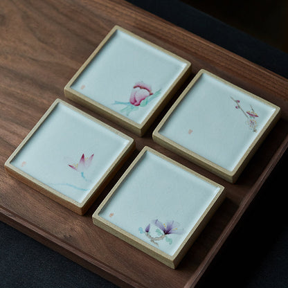 LAST FEW Gohobi Hand-painted ceramic flowers coasters Chinese Gongfu tea Kung fu tea Japanese Chado