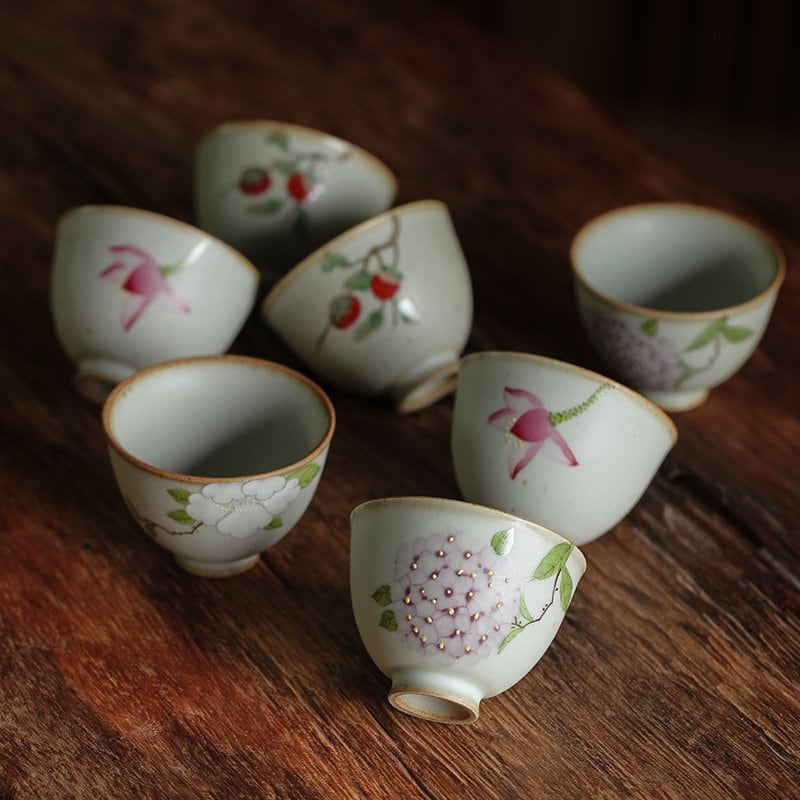 Gohobi Hand painted tea cup ceramic flowers tea cup handmade Gongfu tea gift Japanese Chado