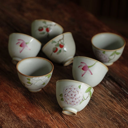 Gohobi Hand painted tea cup ceramic flowers tea cup handmade Gongfu tea gift Japanese Chado