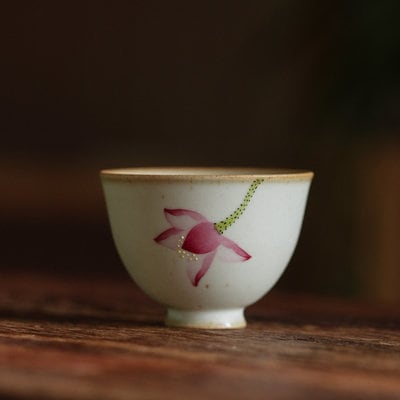 Gohobi Hand painted tea cup ceramic flowers tea cup handmade Gongfu tea gift Japanese Chado