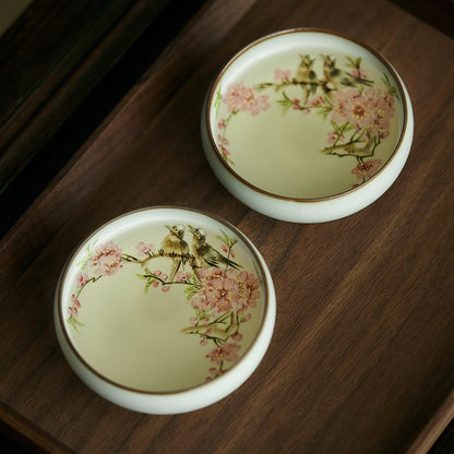 Gohobi Hand-painted Peach blossom Tea Cup Ceramic Chinese Gongfu tea Kung Japanese Chado fu tea