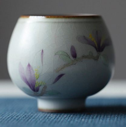 Gohobi Hand painted Magnolia Tea Cup Ceramic Chinese Gongfu tea Kung fu tea Japanese Chado