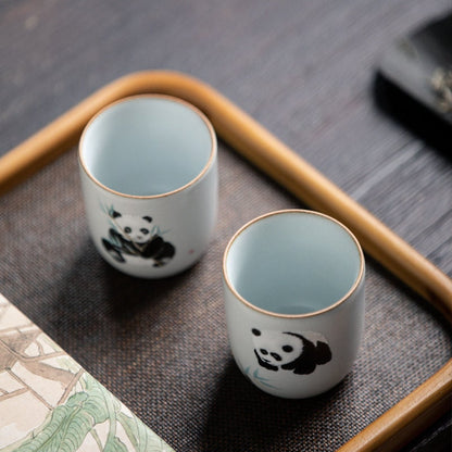 Gohobi Hand-painted Panda Tea Cup Ceramic Chinese Gongfu tea Kung fu tea Japanese Chado