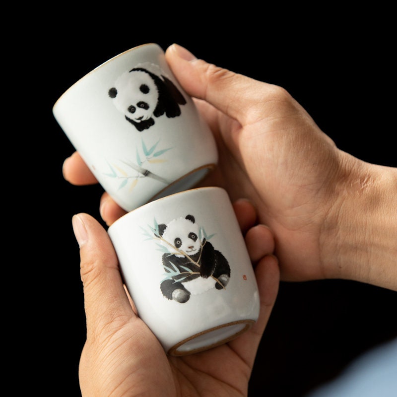 Gohobi Hand-painted Panda Tea Cup Ceramic Chinese Gongfu tea Kung fu tea Japanese Chado