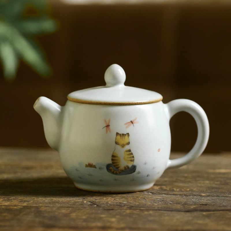Gohobi Hand painted Cat Teapot Ceramic Chinese Gongfu tea Kung fu tea Japanese Chado
