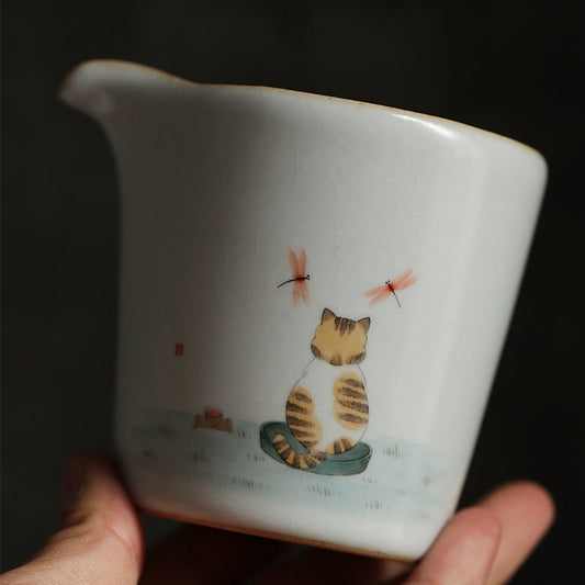 LAST CHANCE Gohobi Hand painted Cat Tea fair cup Ceramic Chinese Gongfu tea Kung fu tea Japanese Chado Oriental tea cup Tea pitchers