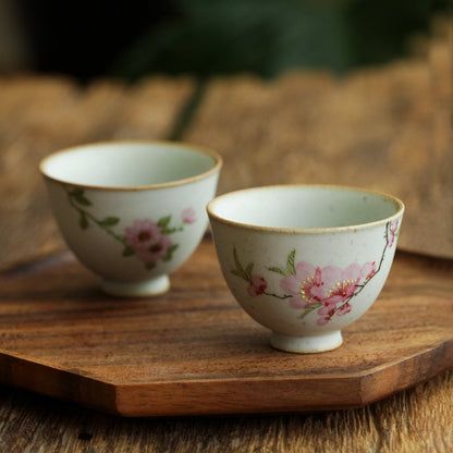 Gohobi Hand painted ceramic Flowers tea cup Chinese Gongfu tea Kung fu tea Japanese Chado peach blossom