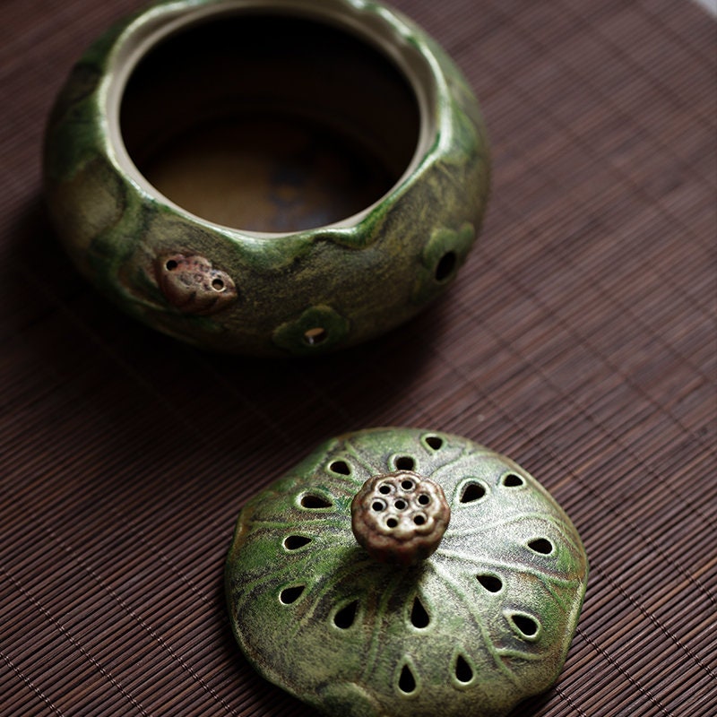 Gohobi handmade Lotus Ceramic Incense bowl Incense holder Gongfu tea Japanese Chado incense burner