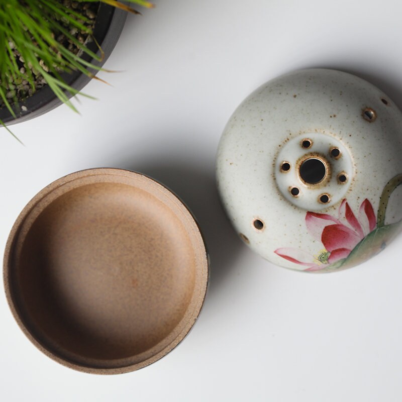 Gohobi Hand-painted Lotus Ceramic Incense bowl Incense holder Gongfu tea Japanese Chado