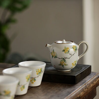 Gohobi Hand painted  Osmanthus Teapot Ceramic Chinese Gongfu tea Kung fu tea Japanese Chado