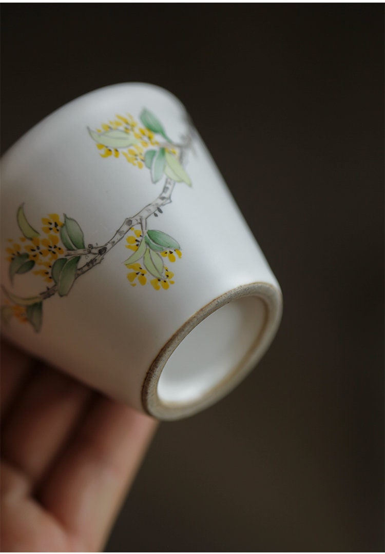 Gohobi Hand painted Osmanthus Tea cup Ceramic Chinese Gongfu tea Kung fu tea Japanese Chado handmade unique