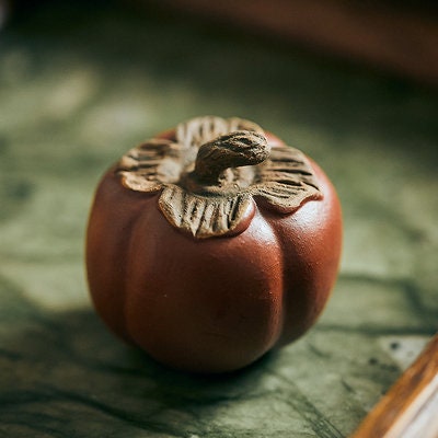 Gohobi  Handmade Yixing clay ceramic Tea ornaments Tea pets Tea gift Chinese Gongfu tea Japanese Chado gourd persimmon pomegranate vintage