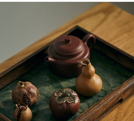 Gohobi  Handmade Yixing clay ceramic Tea ornaments Tea pets Tea gift Chinese Gongfu tea Japanese Chado gourd persimmon pomegranate vintage